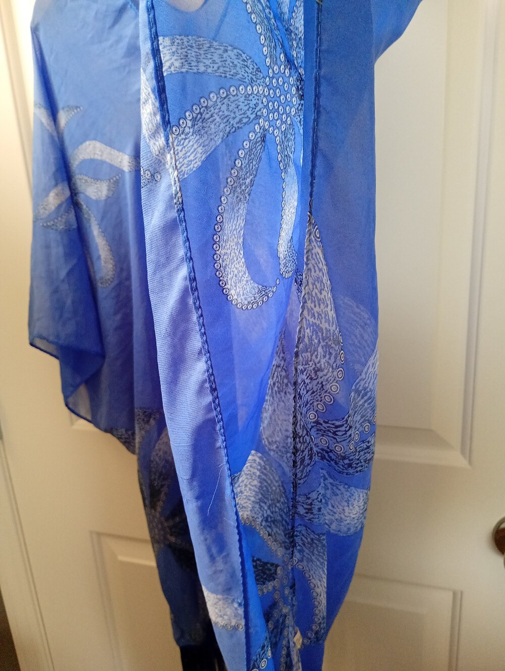 Beachy Vibrant Colbalt Blue Floral Sheer Kaftan Cover-Up - Picture 7 of 7